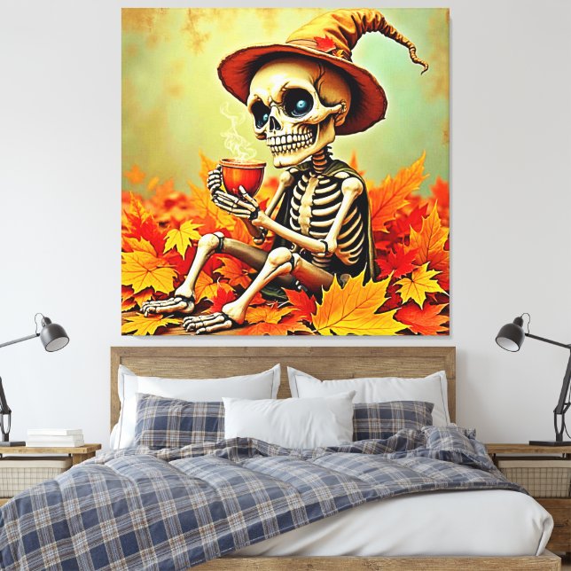 Spooky Autumn Skeletons kaffeavbrottsdesign Canvastryck (Insitu (sovrum))