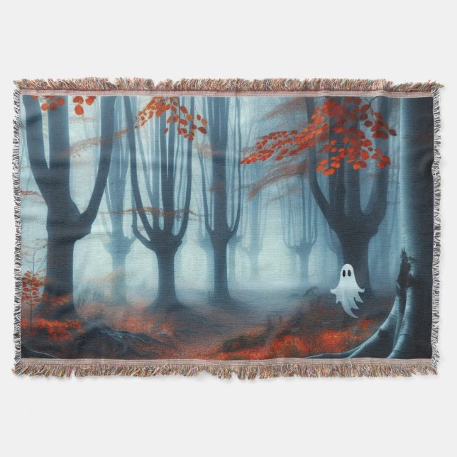 Spooky Autumn skogen med ett spöke Filt (Framsidan)