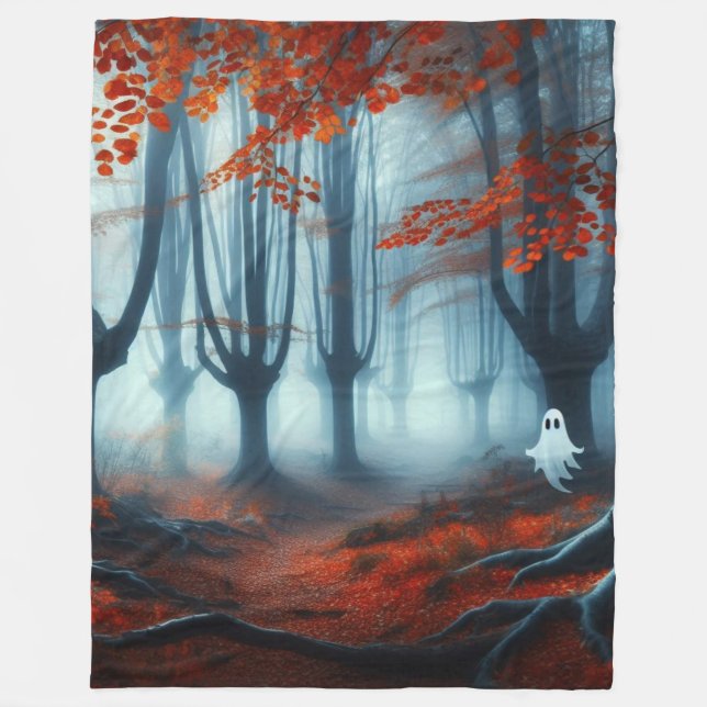 Spooky Autumn skogen med ett spöke Fleecefilt (Framsidan)