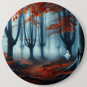 Spooky Autumn skogen med ett spöke Knapp