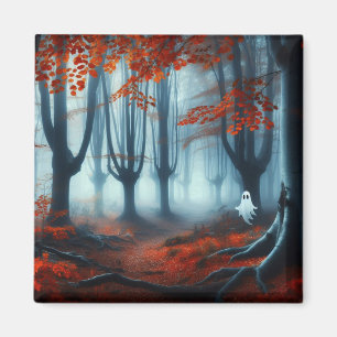 Spooky Autumn skogen med ett spöke Magnet