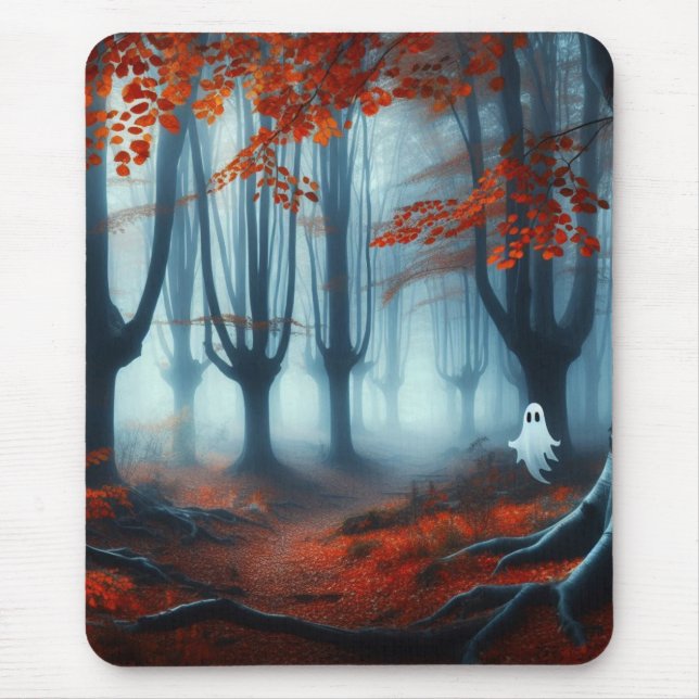 Spooky Autumn skogen med ett spöke Musmatta (Framsidan)