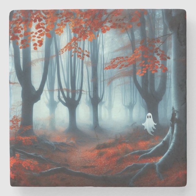 Spooky Autumn skogen med ett spöke Stenunderlägg (Framsidan)
