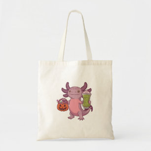 Spooky Axolotl Holding Matcha och Treat Halloween Tygkasse