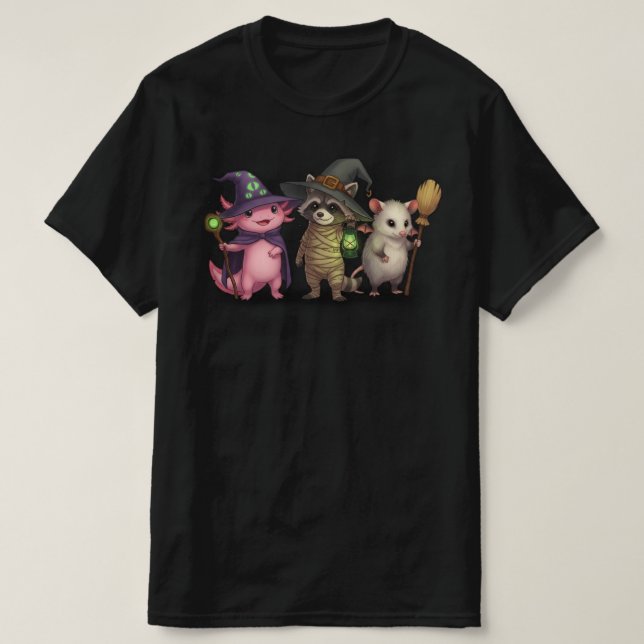 Spooky Axolotl Raccoon | Halloween-Bitor Scary T Shirt (Design framsida)