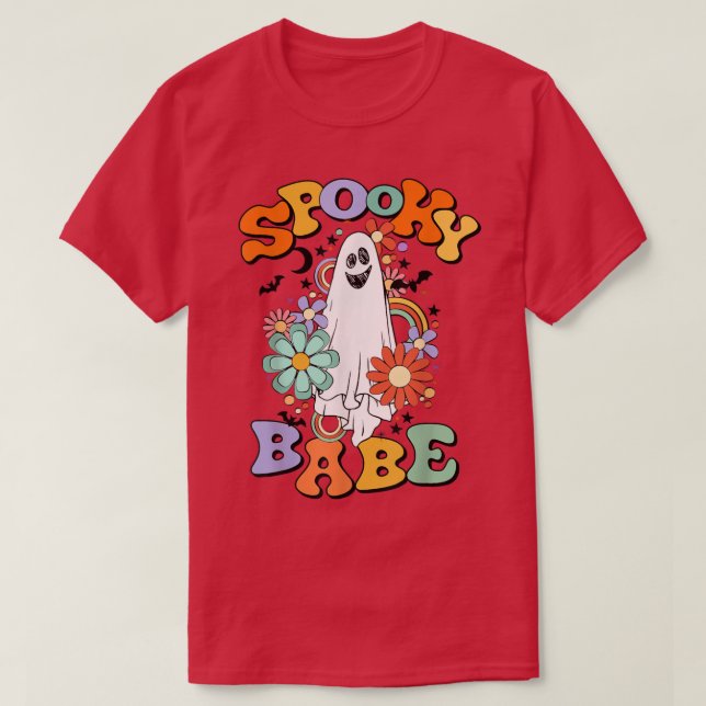 Spooky Babe Blommigt Ghost Halloween Outfit T Shirt (Design framsida)