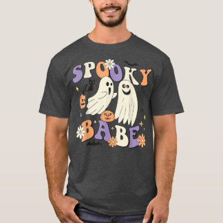 Spooky Babe Cute Ghost Pumpkin Spider Flower Hallo T Shirt