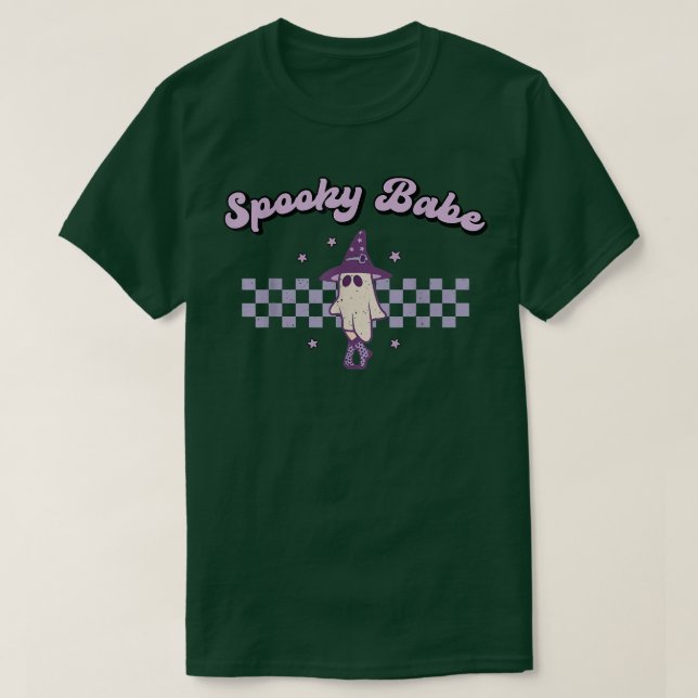 Spooky Babe Cute Retro Halloween Skeleton Ghost Pa T Shirt (Design framsida)