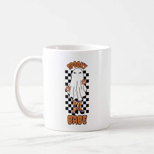 "Spooky Babe" Woman Halloween Ghost Orange Kaffemugg (Vänster)