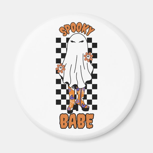 "Spooky Babe" Woman Halloween Ghost Orange Magnet (Framsidan)