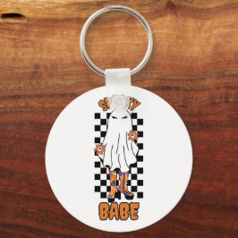 "Spooky Babe" Woman Halloween Ghost Orange Nyckelring