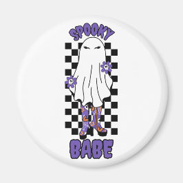 "Spooky Babe" Woman Halloween Ghost Retro Lila Magnet