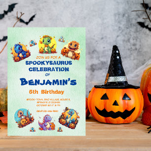 Spooky Baby Dinosaur Theme Barns födelsedag Hallow Inbjudningar