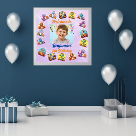 Spooky Baby Dinosaur Theme Barns födelsedag Party Poster