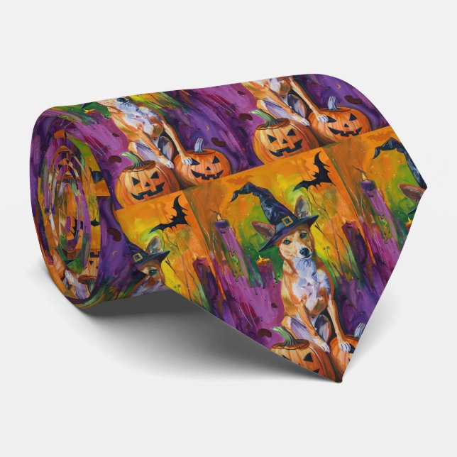 Spooky Basenji Halloween Witch och Pumpkin Slips (Rullad)