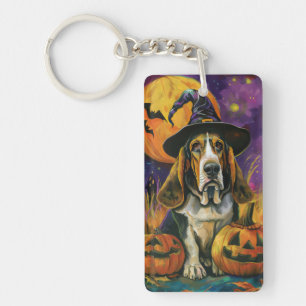 Spooky Basset Hound Halloween Witch och Pumpkin