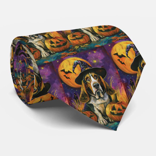 Spooky Basset Hound Halloween Witch och Pumpkin Slips (Rullad)