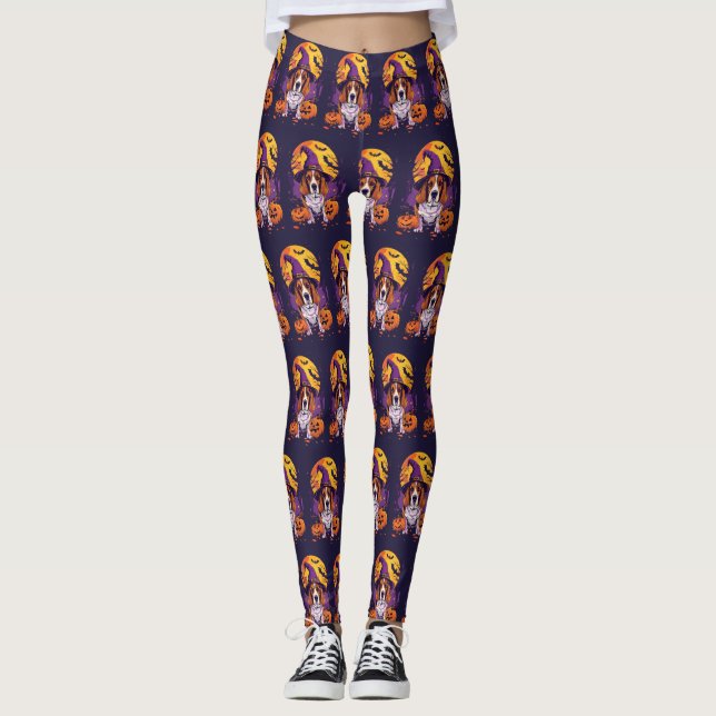Spooky Beagle Halloween Witch och Pumpkin Leggings (Framsida)