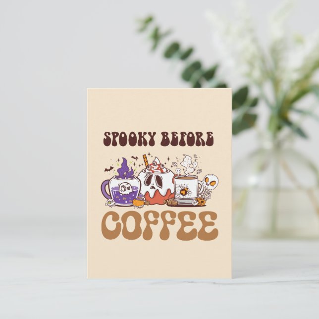 Spooky before coffee - Funny Ghost Coffee Brew Vykort (Stående Fram)