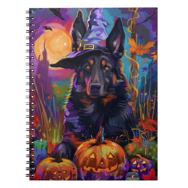 Spooky Belgium Shepherd Halloween Witch Pumpkin Anteckningsbok (Framsidan)