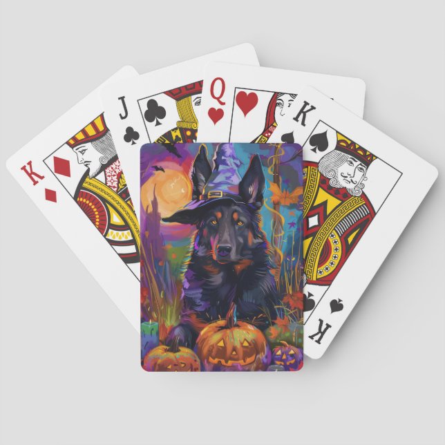 Spooky Belgium Shepherd Halloween Witch Pumpkin Casinokort (Baksidan)