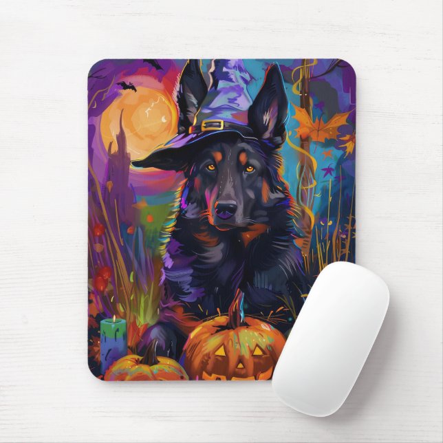 Spooky Belgium Shepherd Halloween Witch Pumpkin Musmatta (Med mus)