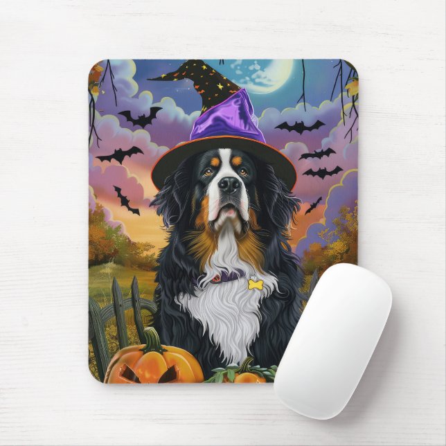 Spooky Bernese Mountain Halloween Witch Pumpkin Musmatta (Med mus)