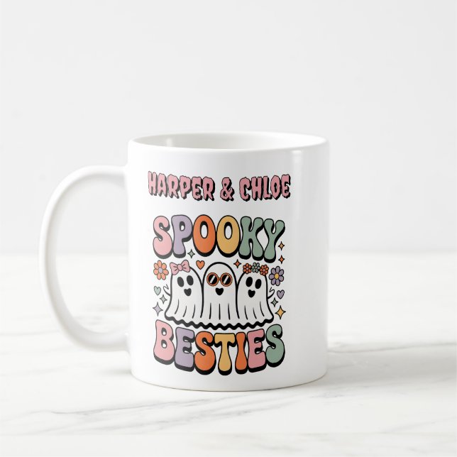 Spooky Besties Pastel Retro Ghost Friends Kaffemugg (Vänster)
