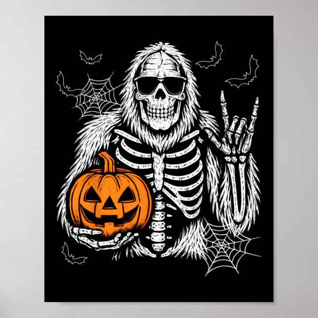 Spooky Bigfoot Jack o lantern Skeleton Halloween B Poster (Framsidan)