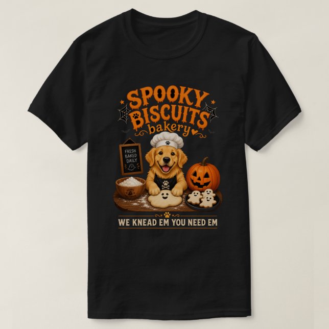 Spooky Biscuits Bakery Golden Retriever Halloween  T Shirt (Design framsida)