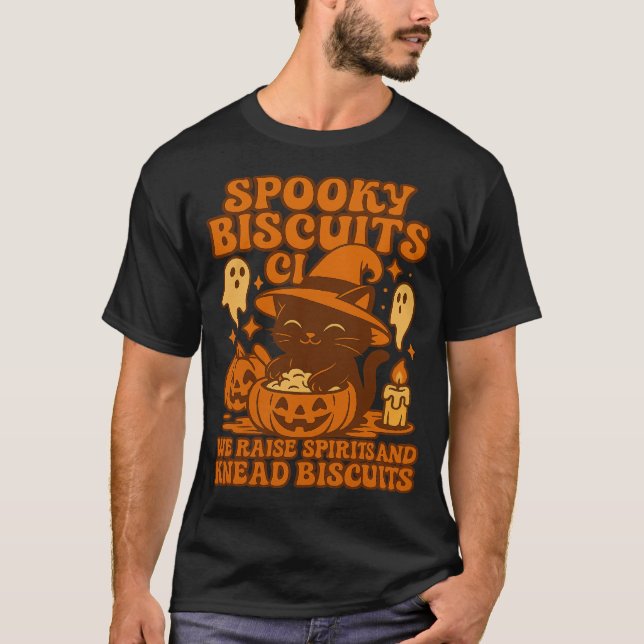 Spooky Biscuits Club Cat Halloween Funny Baking  T Shirt (Framsida)