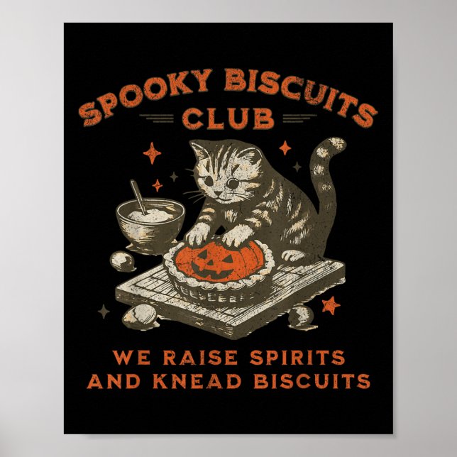Spooky Biscuits Klubb Cat, Funny Halloween Baking  Poster (Framsidan)
