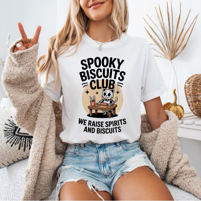 Spooky Biscuits Klubb Cat Skeleton Baking Hallowee T Shirt (Skapare uppladdad)