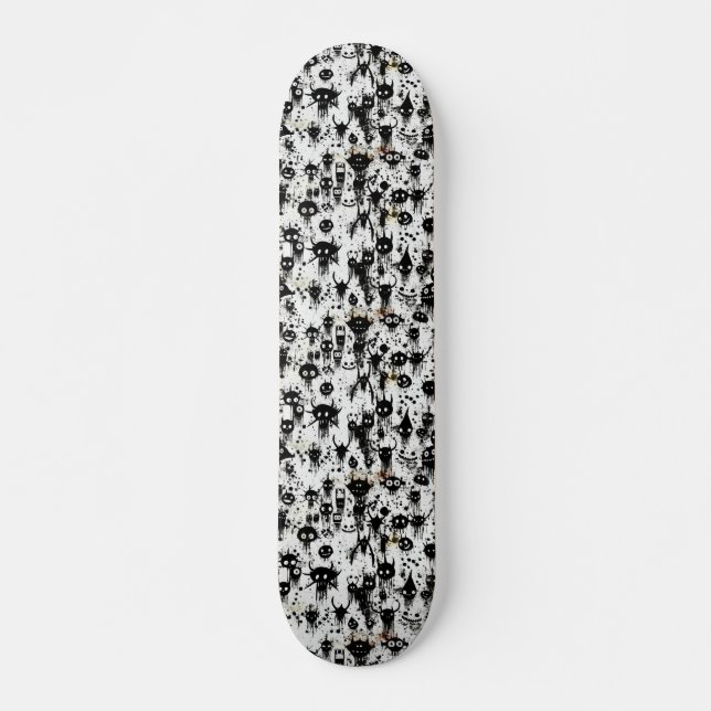 Spooky Black and White Abstrakt Horror Mini Skateboard Bräda 18,5 Cm (Framsida)