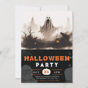 Spooky Black and White Ghost Creepy Halloween Inbjudningar