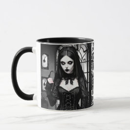 Spooky Black and White Gothic Girl Mugg