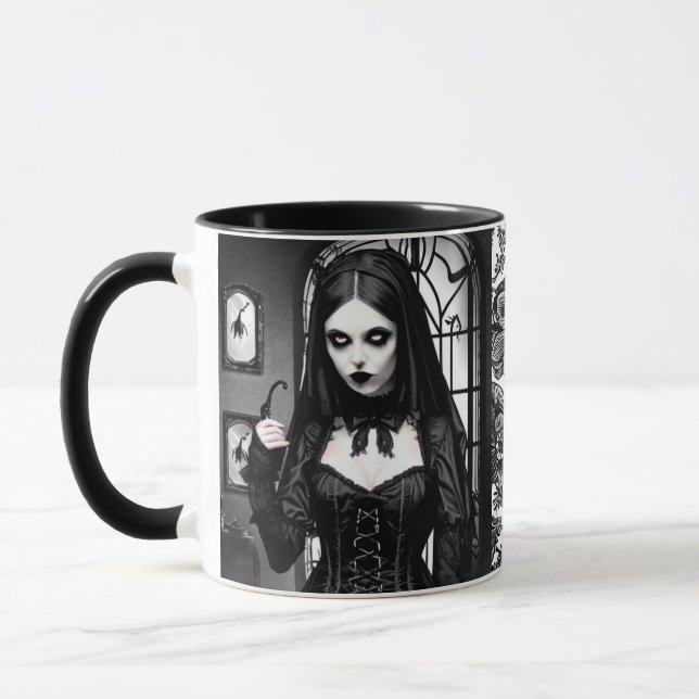 Spooky Black and White Gothic Girl Mugg (Vänster)