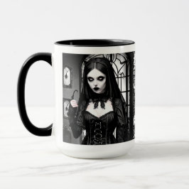 Spooky Black and White Gothic Girl Mugg