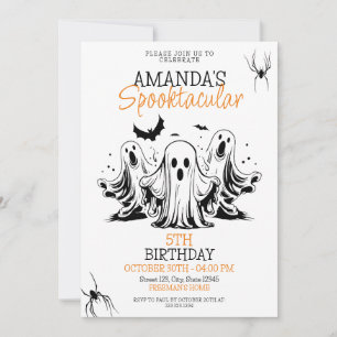Spooky Black and White Scary Spöken Birthday Inbjudningar