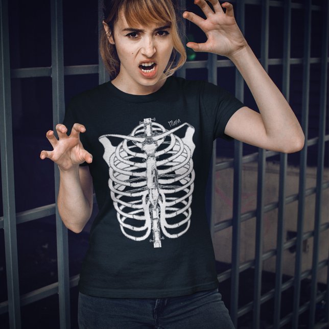 Spooky Black and White Skeleton Halloween T Shirt (Halloween Black and white skeleton t shirt. )