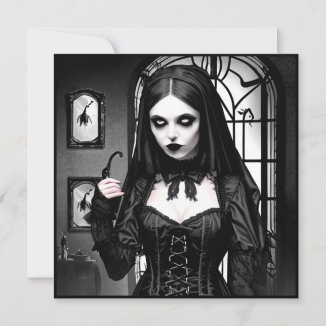 Spooky Black and White Woman Halloween fest Inbjudningar (Framsida)