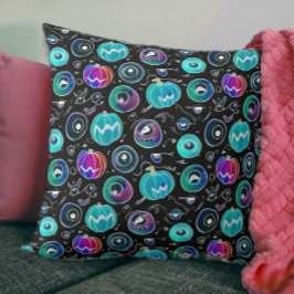 Spooky Black Blue Monster Eyeball Pumpkin Doodles Kudde