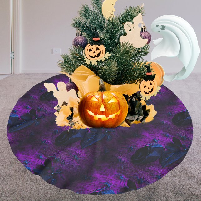 Spooky Black Blue Ro, Black Spiders, Lila, ZSG Julgransmatta Borstad Polyester (Spooky Black Blue Rose, Black Spiders, Purple, ZSG Brushed Polyester Tree Skirt)