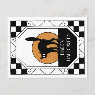 Spooky Black Cat - Art Deco Vykort