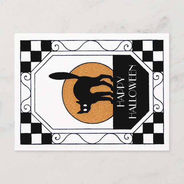 Spooky Black Cat - Art Deco Vykort (Framsida)