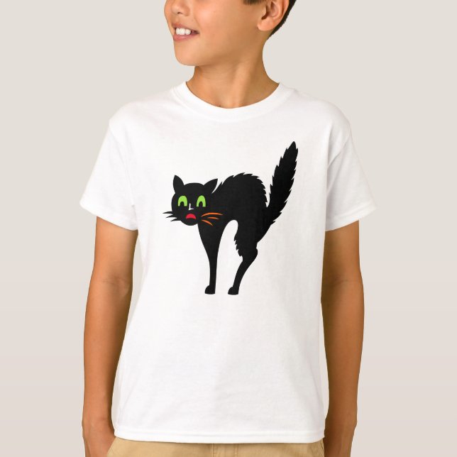 Spooky Black Cat Boys Halloween Bus eller godis T Shirt (Framsida)