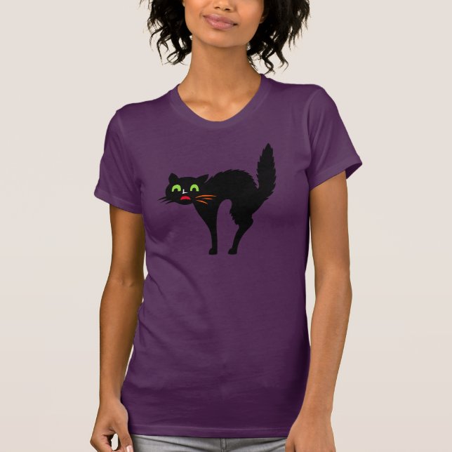 Spooky Black Cat Bus eller godis Halloween Costume T Shirt (Framsida)