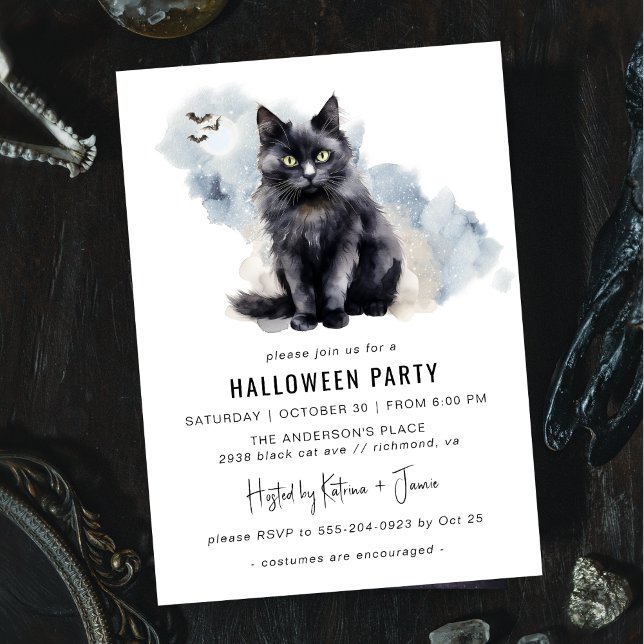 Spooky Black Cat | Cute Witchy Halloween fest Inbjudningar (Skapare uppladdad)