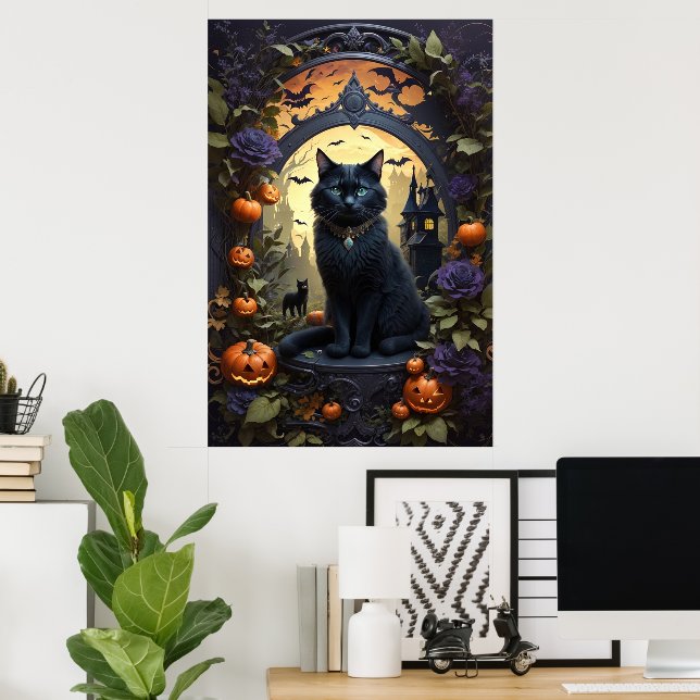 Spooky Black Cat Gothic Halloween Poster (Hemmakontoret)