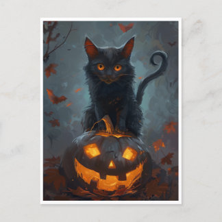 Spooky Black Cat Halloween Art Prints & Gifts Vykort